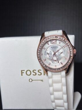 Fossil Women's White Ceramic Watch with Rose Gold Accents